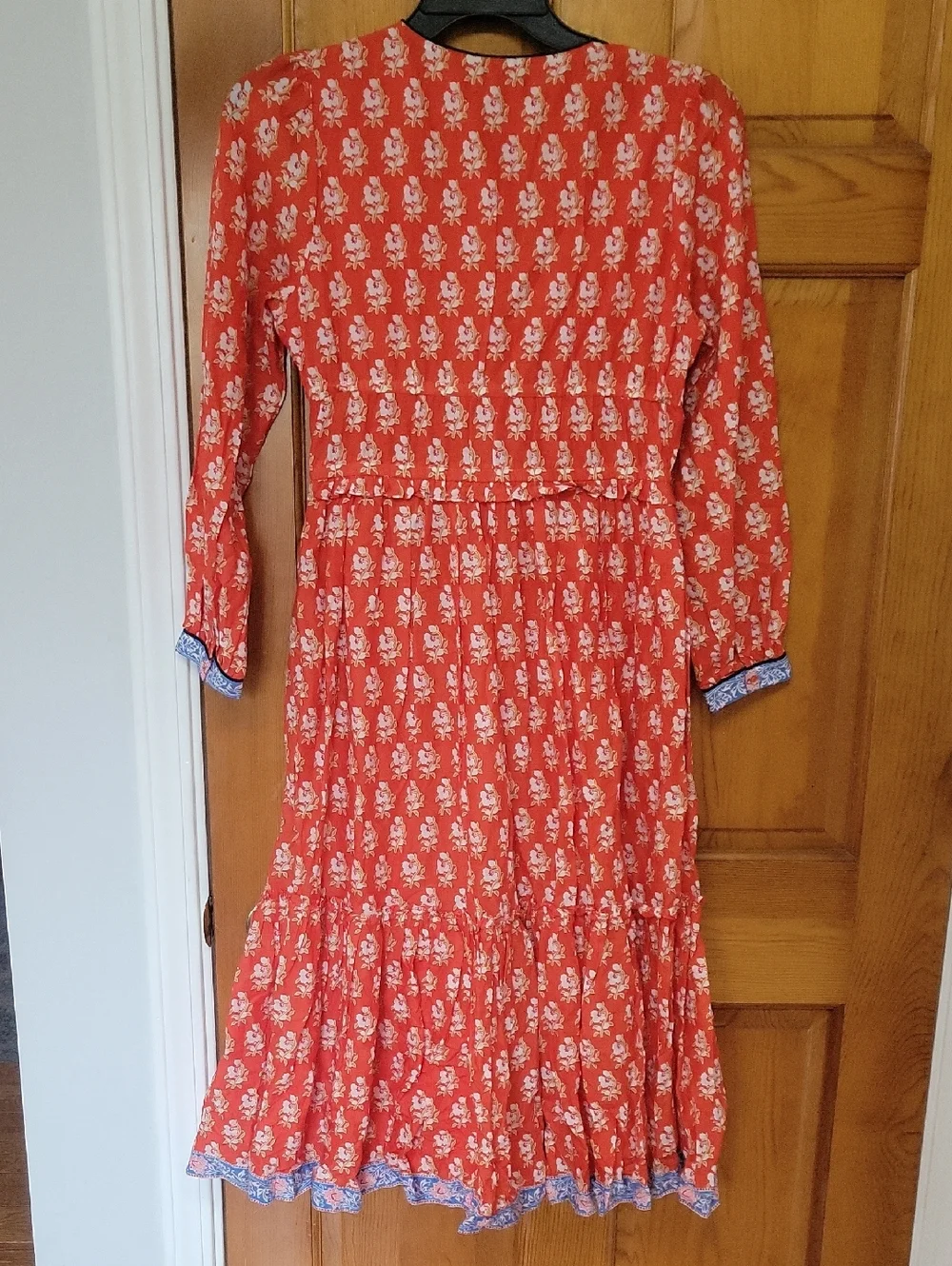 J. Crew Red Printed Button Front Midi Dress with Blue Trim size 6 NWT - Picture 7 of 8